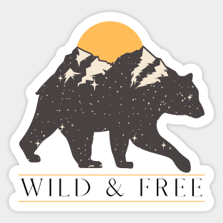 Wild & Free Starry Night Bear, Mountain Scape View Sticker